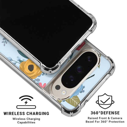 Blue Fall Flowers Pixel 9/9 Pro Clear Case